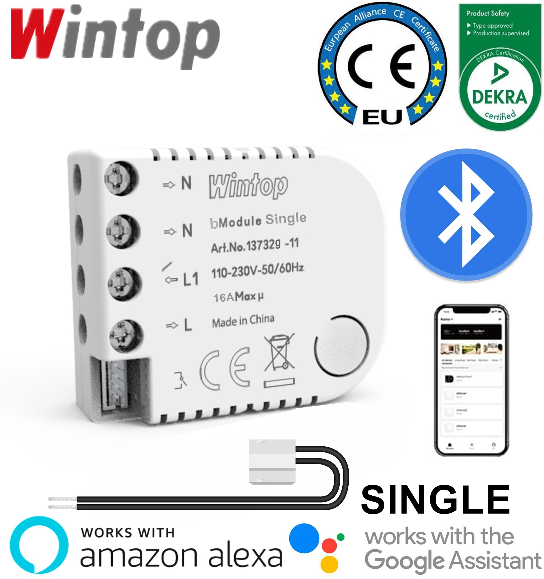 Bluetooth Single Power Module 16A App & Voice Control