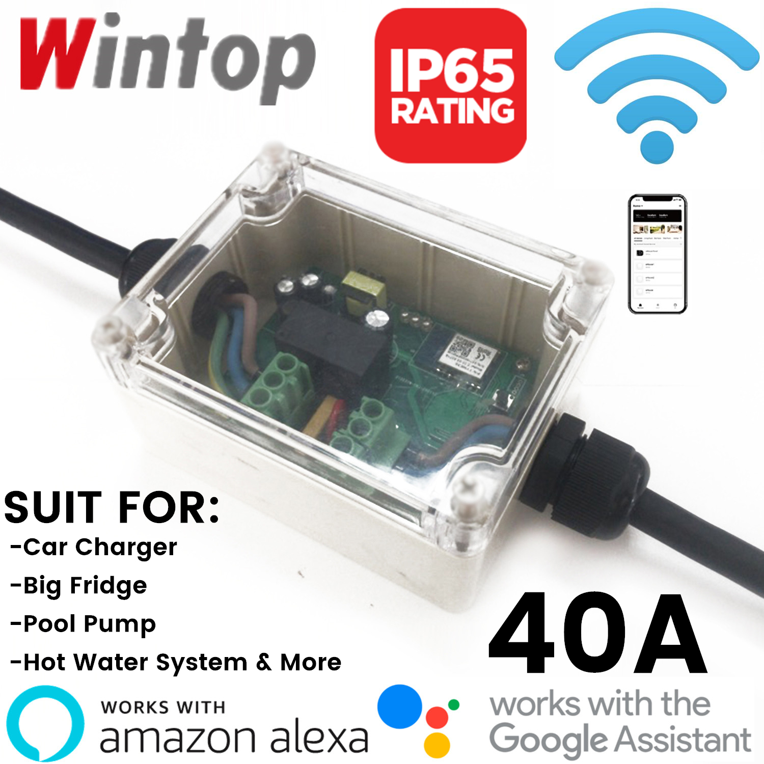 智能Wifi大功率模块40A，IP65防水，支持语音控制，手...