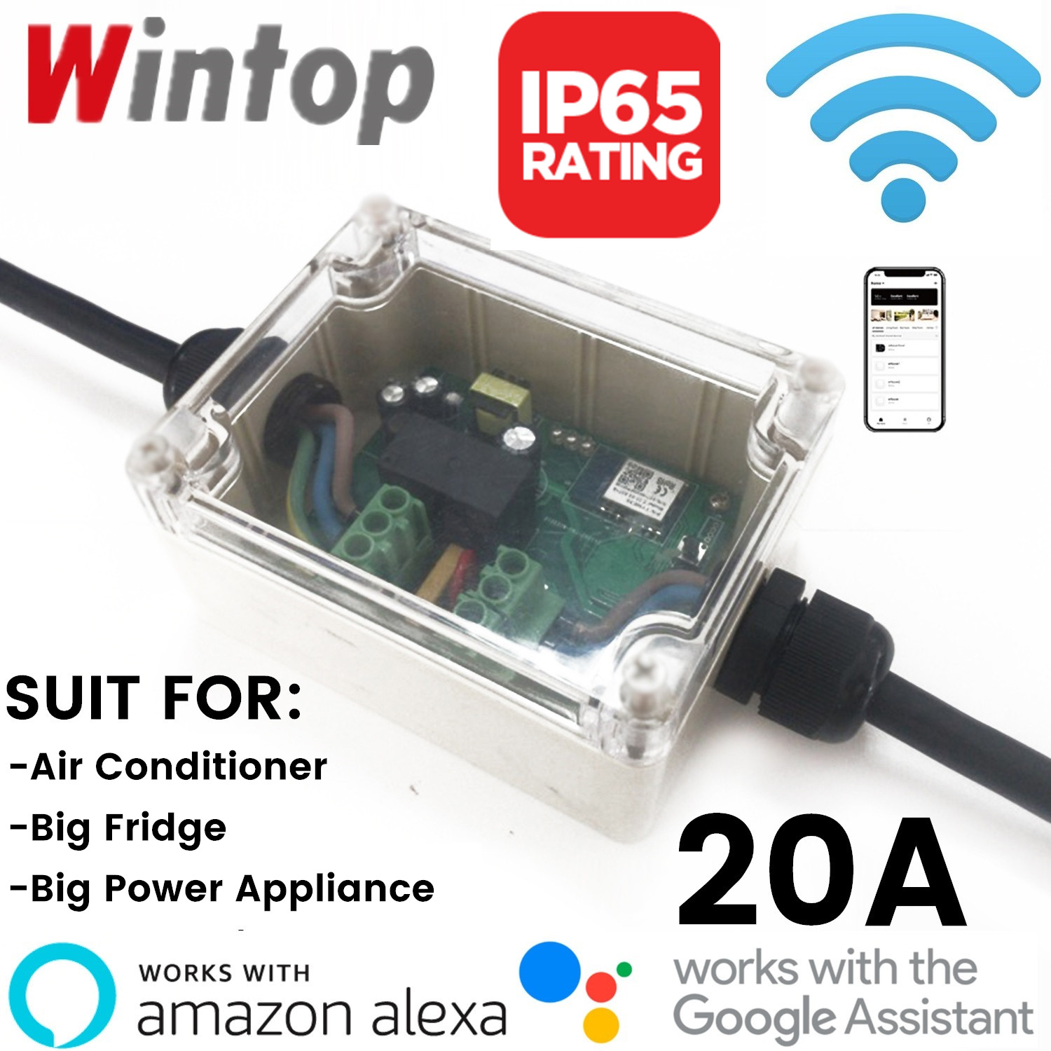 智能Wifi大功率模块20A，IP65防水，支持语音控制，手...